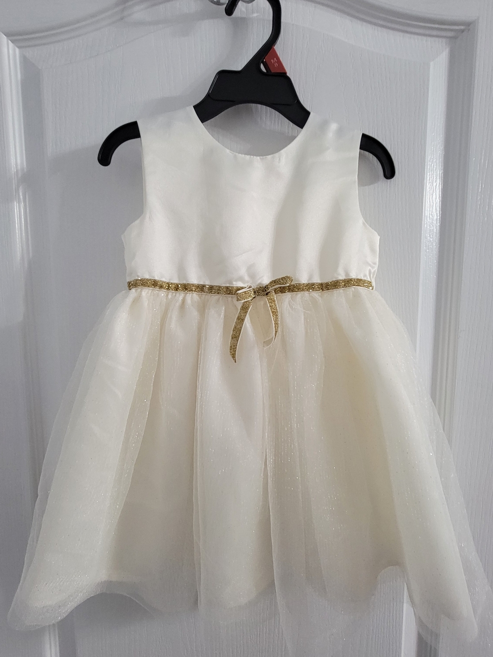 Blueberi Boulevard Cream Tulle Dress with Gold Belt